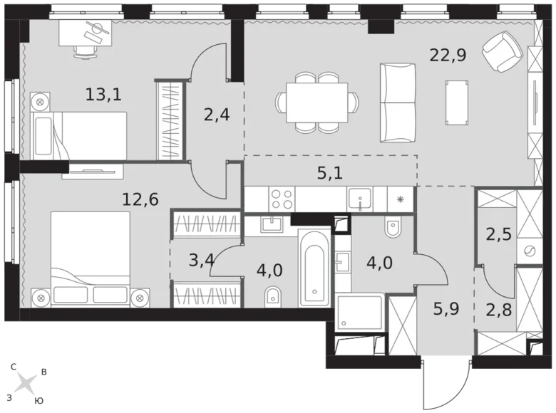 Wohnung 3 zimmer 79 m² Nordwestlicher Verwaltungsbezirk, Russland