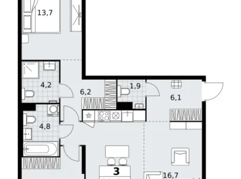 3 room apartment 88 m² Kommunarka, Russia