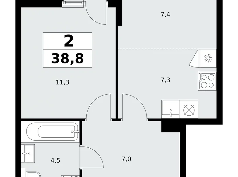 Appartement 2 chambres 39 m² poselenie Sosenskoe, Fédération de Russie