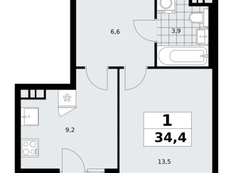 Apartamento 1 habitación 34 m² poselenie Sosenskoe, Rusia