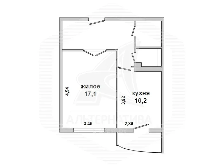 Mieszkanie 1 pokój 42 m² Brześć, Białoruś