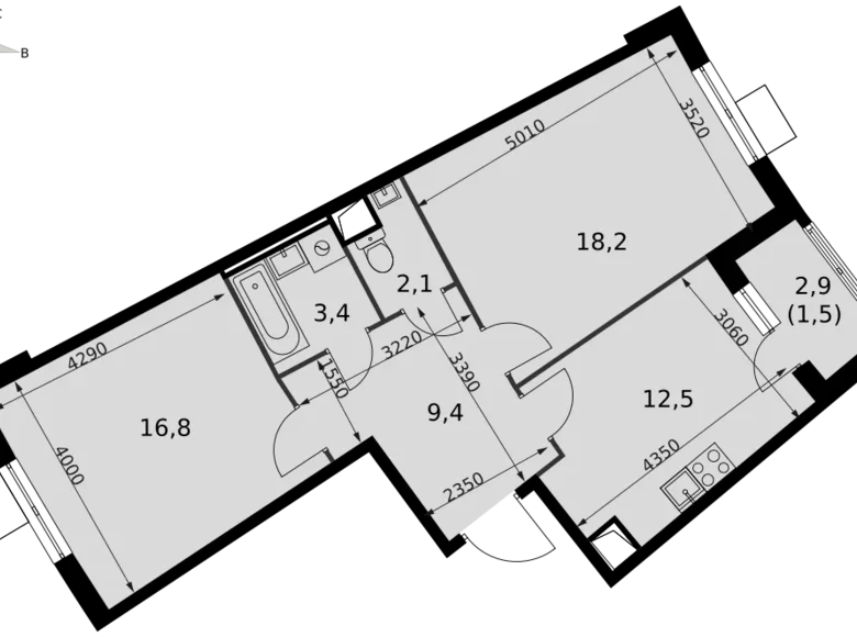 Wohnung 2 zimmer 64 m² Razvilka, Russland