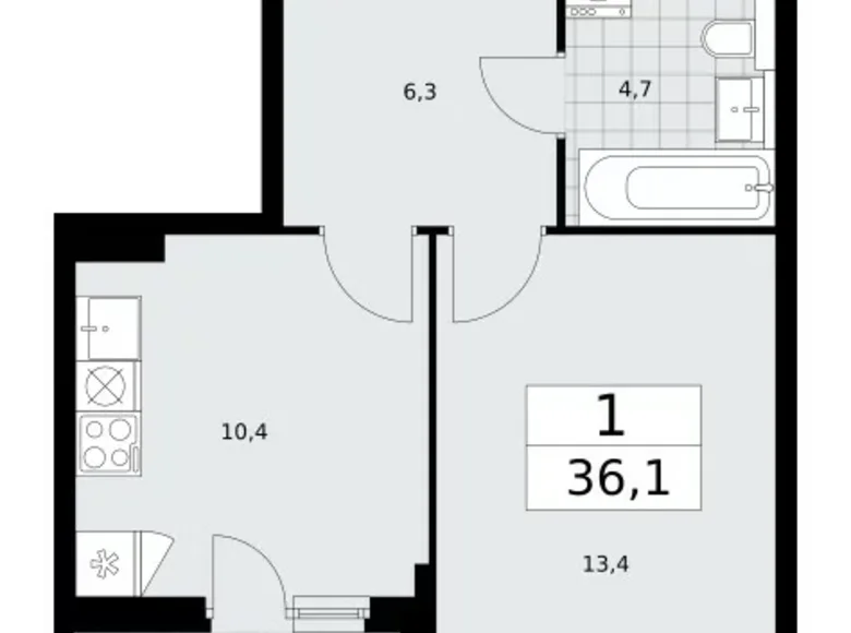 1 room apartment 36 m² poselenie Sosenskoe, Russia