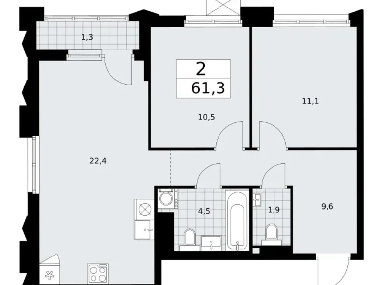 Apartamento 2 habitaciones 61 m² Troitsk, Rusia