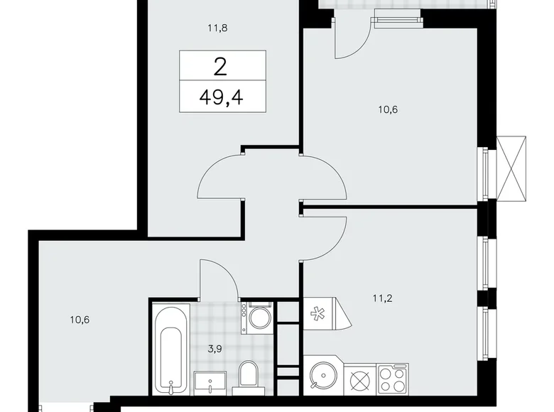 2 room apartment 49 m² Moscow, Russia