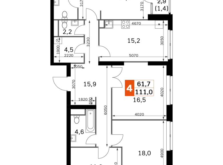 Mieszkanie 4 pokoi 111 m² Moskwa, Rosja