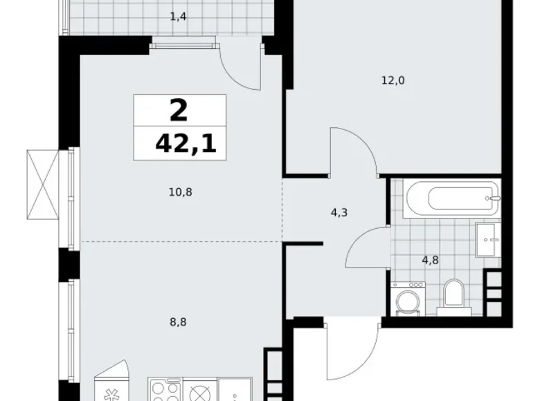 Appartement 2 chambres 42 m² South-Western Administrative Okrug, Fédération de Russie