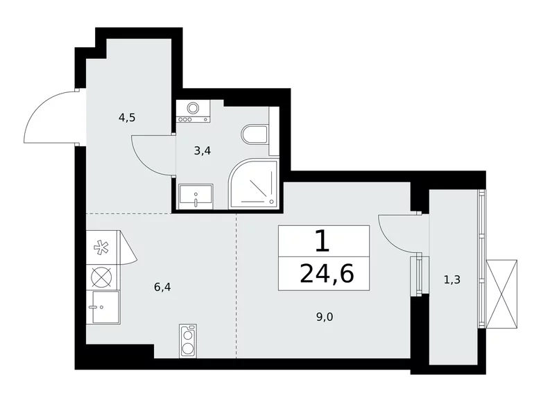 Квартира 1 комната 25 м² поселение Сосенское, Россия