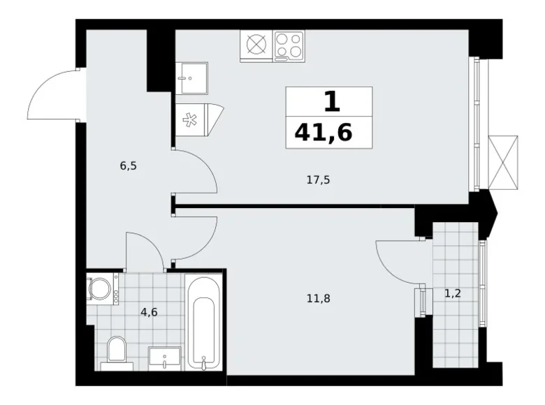 Mieszkanie 1 pokój 42 m² Troick, Rosja