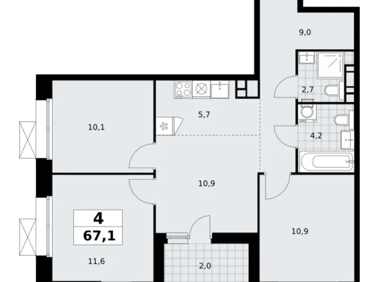 Apartamento 4 habitaciones 67 m² poselenie Sosenskoe, Rusia