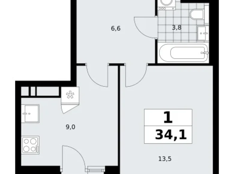 Квартира 1 комната 34 м² поселение Сосенское, Россия