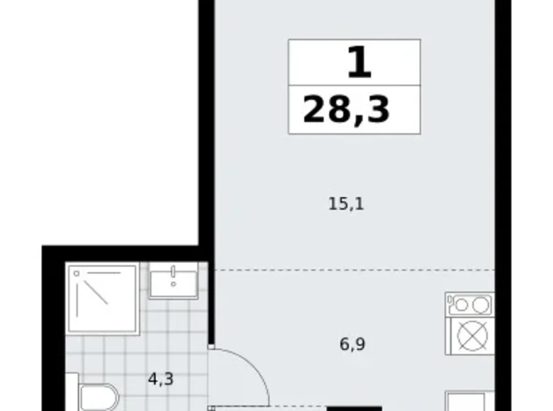 1 room apartment 28 m² Troitsk, Russia