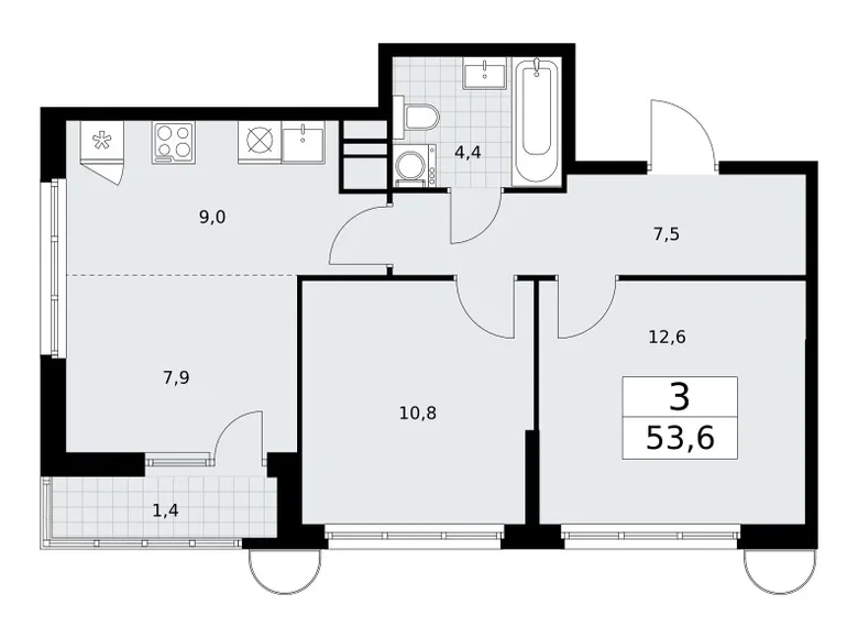 3 room apartment 54 m² Vnukovo, Russia