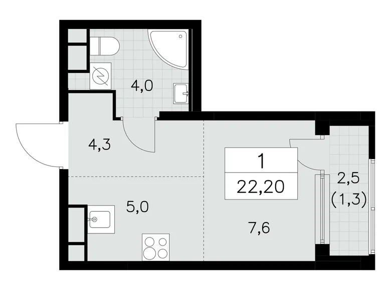 1 room apartment 22 m² South-Western Administrative Okrug, Russia