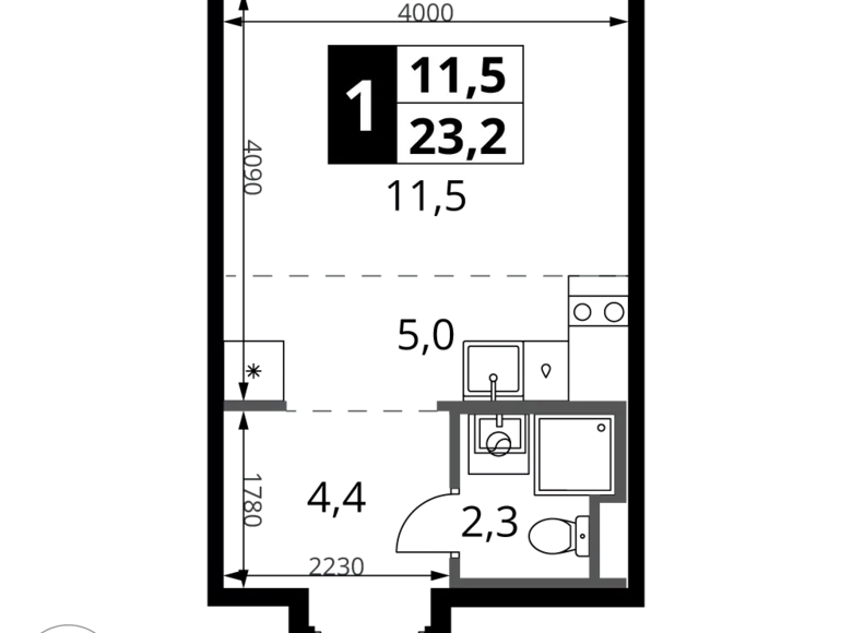 Квартира 1 комната 23 м² Potapovo, Россия