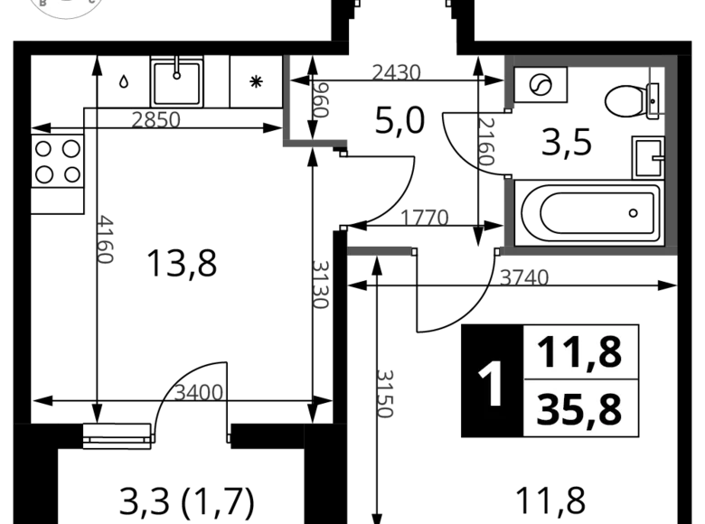 Appartement 1 chambre 36 m² Khimki, Fédération de Russie