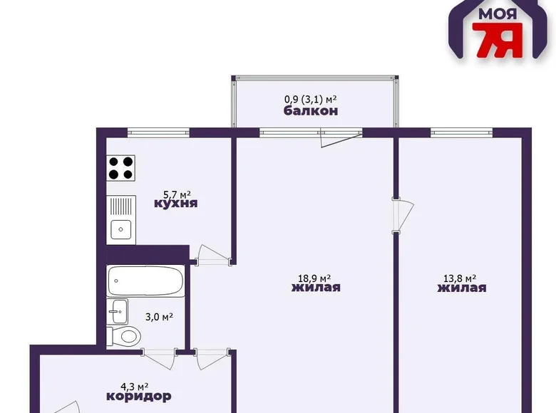 Квартира 2 комнаты 47 м² Солигорск, Беларусь