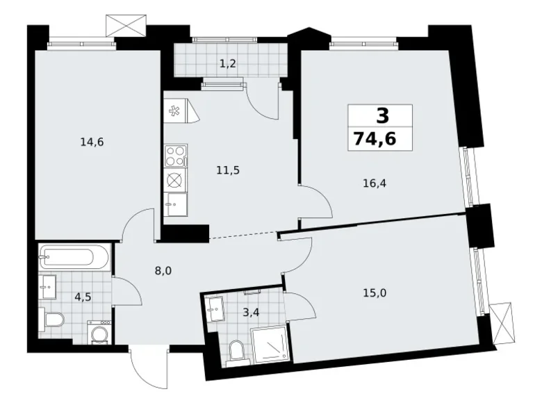 Wohnung 3 zimmer 75 m² Troizk, Russland