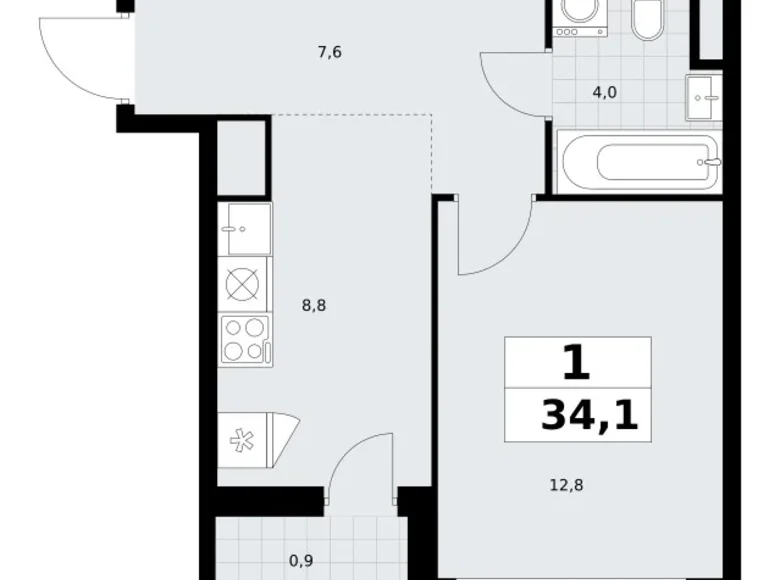 Apartamento 1 habitación 34 m² Postnikovo, Rusia