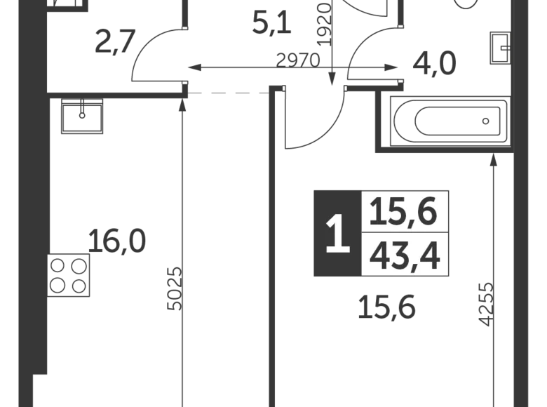 1 room apartment 43 m² Konkovo District, Russia