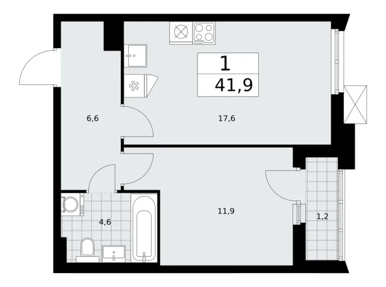 Wohnung 1 zimmer 42 m² Troizk, Russland