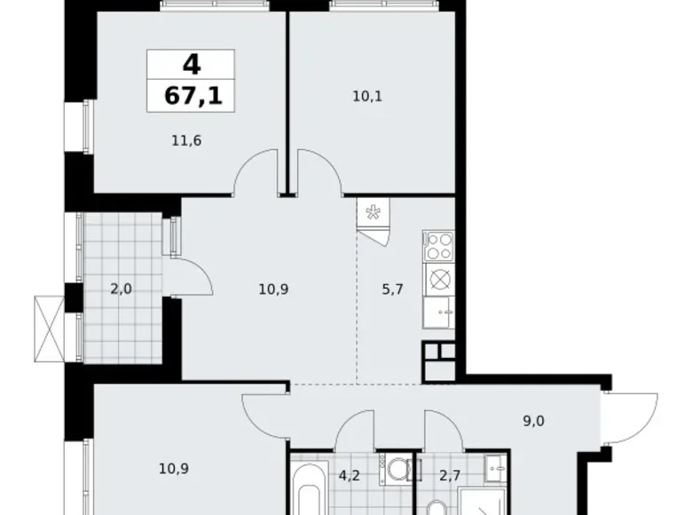 4 room apartment 67 m² poselenie Sosenskoe, Russia