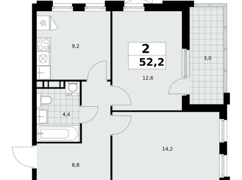 Apartamento 2 habitaciones 52 m² Moscú, Rusia