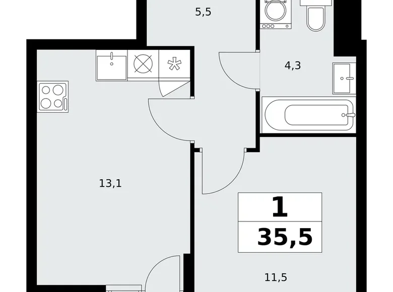 1 room apartment 36 m² poselenie Sosenskoe, Russia