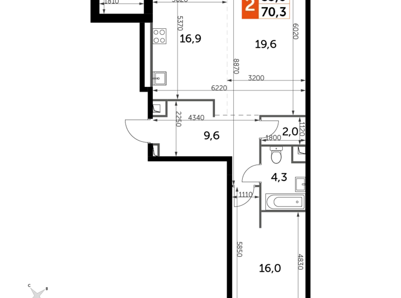 Квартира 2 комнаты 70 м² Северо-Западный административный округ, Россия