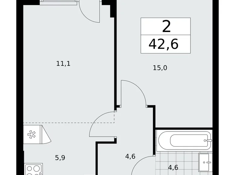 Wohnung 2 Zimmer 43 m² poselenie Sosenskoe, Russland