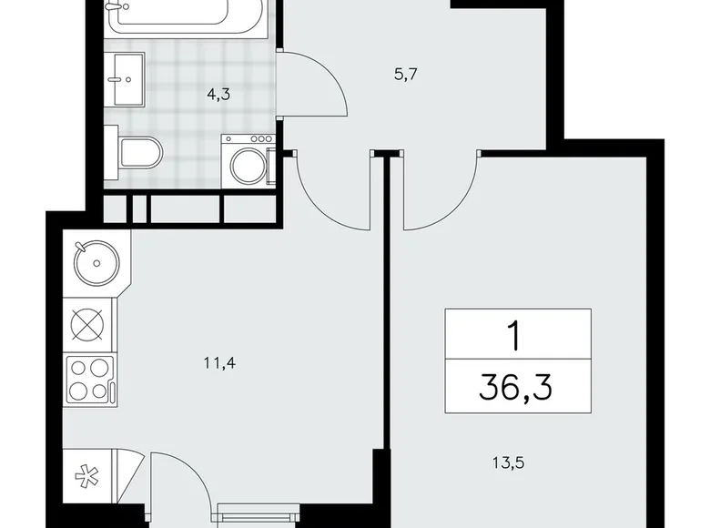 Квартира 1 комната 36 м² поселение Сосенское, Россия