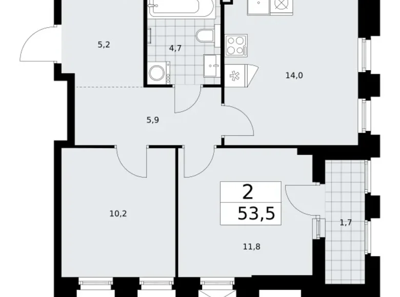 2 room apartment 54 m² Troitsk, Russia