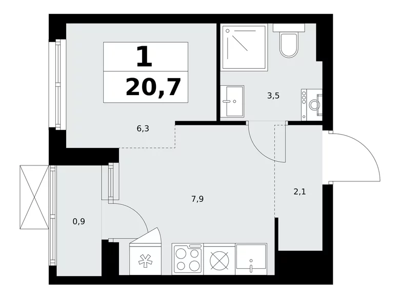 Wohnung 1 Zimmer 21 m² poselenie Sosenskoe, Russland