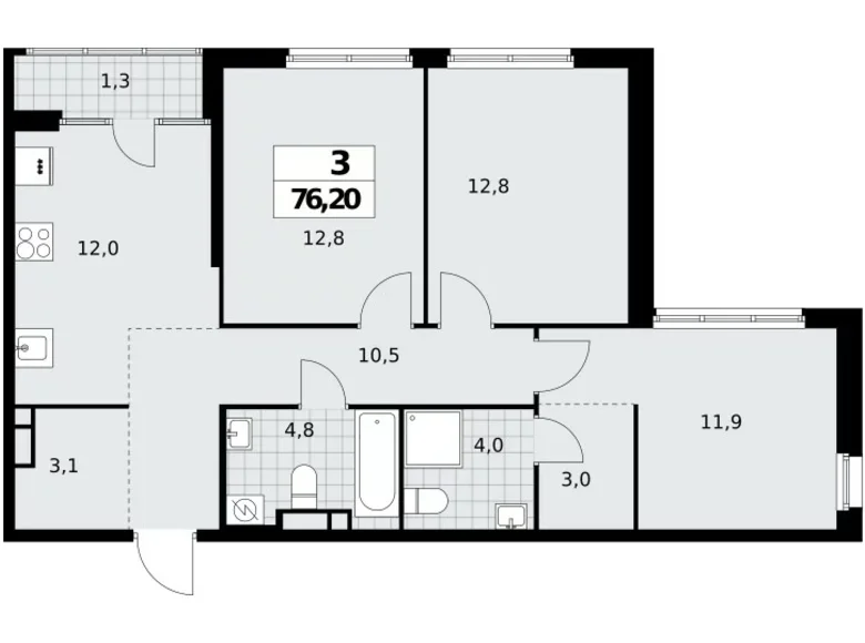 Wohnung 3 zimmer 76 m² Nördlicher Verwaltungsbezirk, Russland