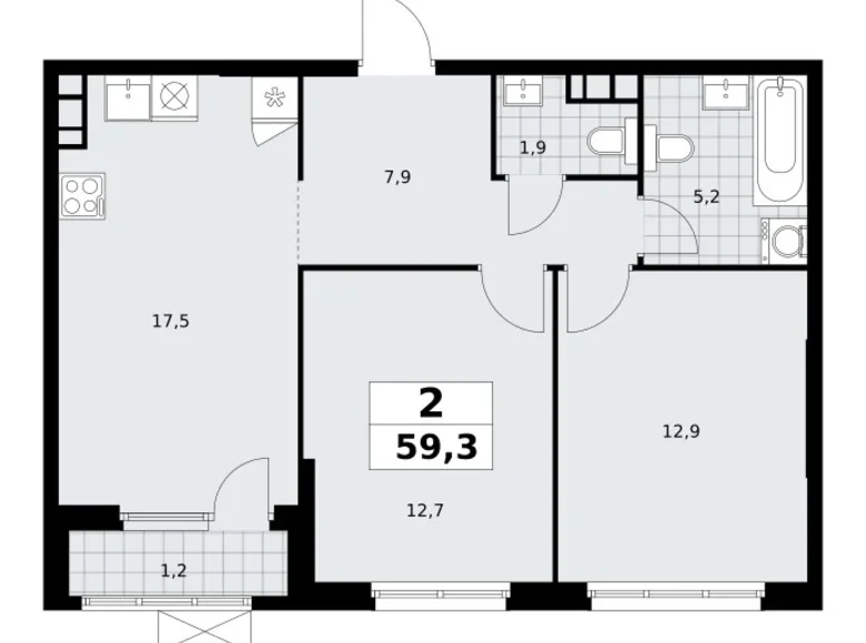 Mieszkanie 2 pokoi 59 m² South-Western Administrative Okrug, Rosja