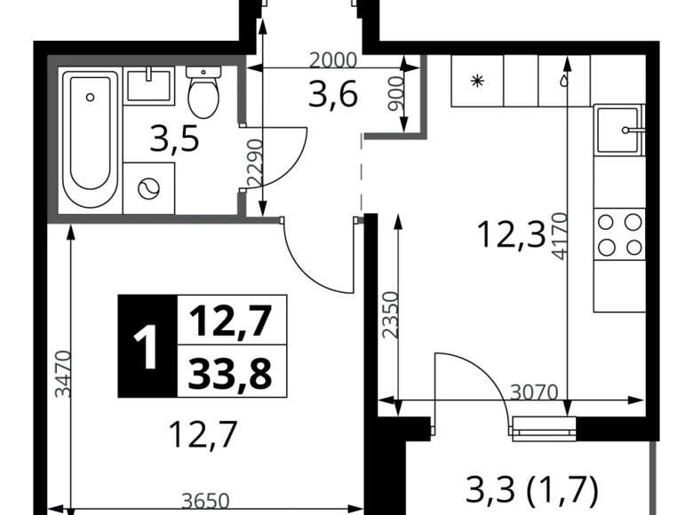 Mieszkanie 1 pokój 34 m² rejon leniński, Rosja