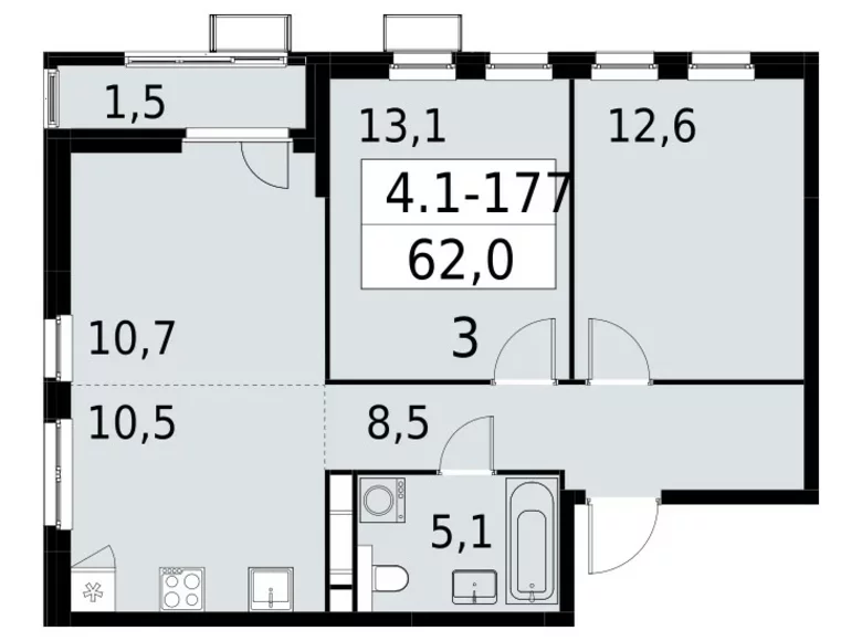 Mieszkanie 3 pokoi 62 m² South-Western Administrative Okrug, Rosja