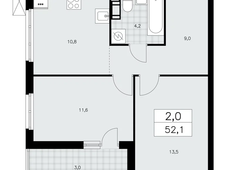 Apartamento 2 habitaciones 52 m² Krasnoye Selo, Rusia