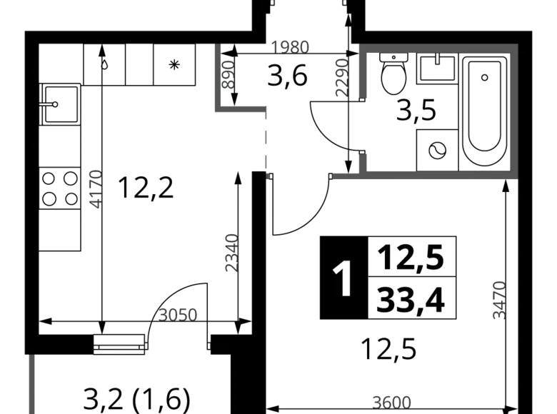 Wohnung 1 Zimmer 33 m² Leninsky District, Russland