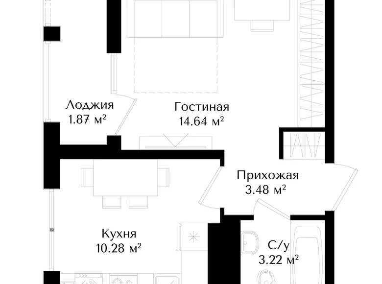 Квартира 1 комната 33 м² Ташкент, Узбекистан