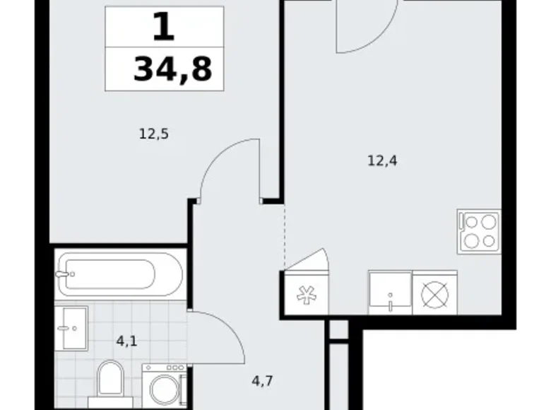 1 room apartment 35 m² Postnikovo, Russia