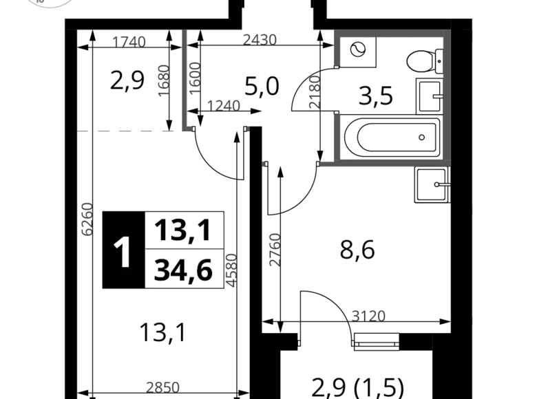 Apartamento 1 habitación 35 m² Potapovo, Rusia