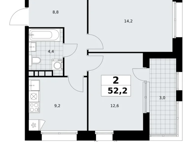 Apartamento 2 habitaciones 52 m² poselenie Sosenskoe, Rusia