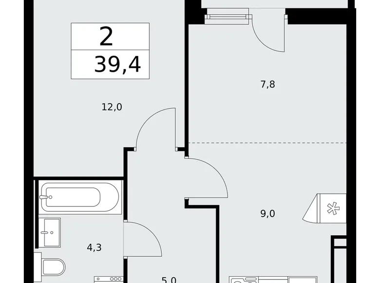 Квартира 2 комнаты 39 м² Москва, Россия