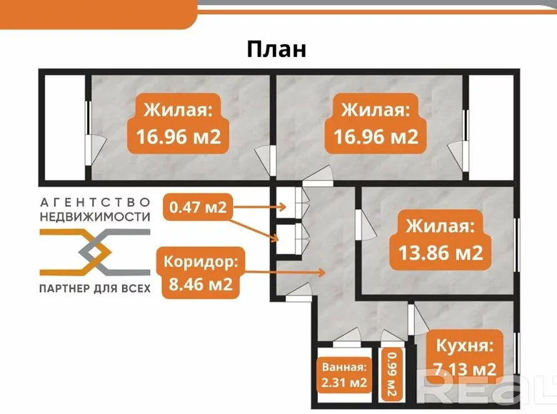 Квартира 3 комнаты 72 м² Минск, Беларусь