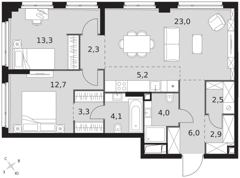 3 room apartment 79 m² North-Western Administrative Okrug, Russia