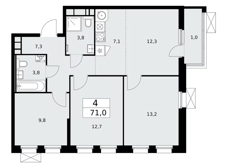 Apartamento 4 habitaciones 71 m² Moscú, Rusia