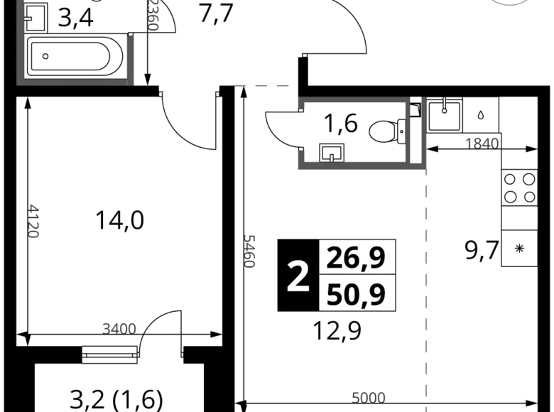 Mieszkanie 2 pokoi 51 m² Potapovo, Rosja