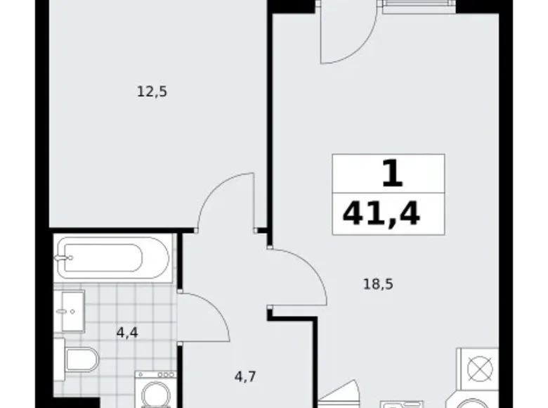 1 room apartment 41 m² Troitsk, Russia