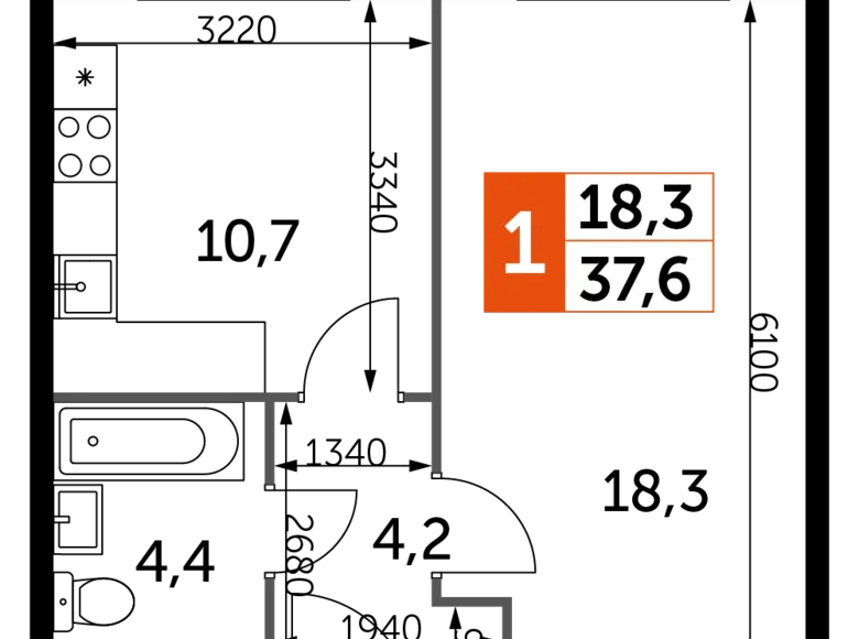 Квартира 1 комната 38 м² Развилка, Россия